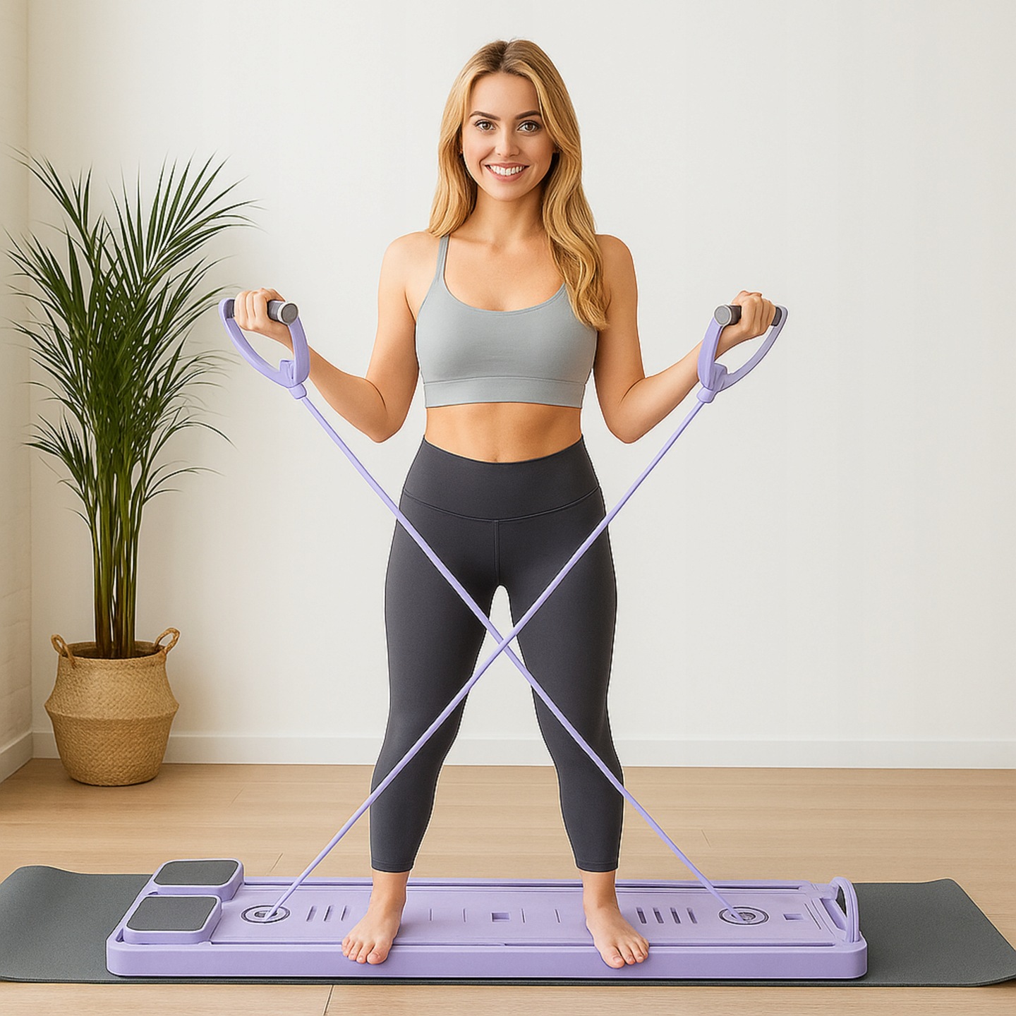 fioletowy reformer do pilatesu 